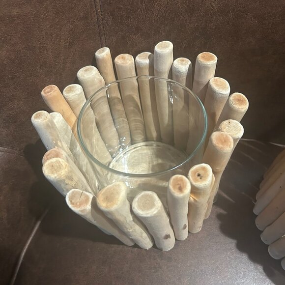 NWT Set of 2 Large Rustic Driftwood Candle Holders Vase Coastal Wedding Decor - Picture 11 of 11